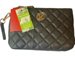 Badgley Mischka Studio Vegan Leather Black Quilted Zipper Clutch Pouch NWT